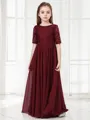 A-line Scoop 1/2 Sleeves Floor-Length Chiffon Celebratory Junior/Girls Bridesmaid Dress