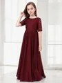 A-line Scoop 1/2 Sleeves Floor-Length Chiffon Celebratory Junior/Girls Bridesmaid Dress