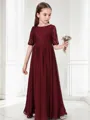 A-line Scoop 1/2 Sleeves Floor-Length Chiffon Celebratory Junior/Girls Bridesmaid Dress