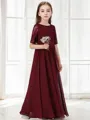 A-line Scoop 1/2 Sleeves Floor-Length Chiffon Celebratory Junior/Girls Bridesmaid Dress