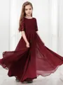 A-line Scoop 1/2 Sleeves Floor-Length Chiffon Celebratory Junior/Girls Bridesmaid Dress