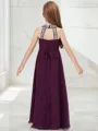 Petite A-line Jewel Sleeveless Floor-Length Chiffon Junior/Girls Bridesmaid Dress