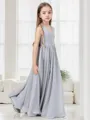 A-line Playful V-Neck Sleeveless Ankle-Length Chiffon Junior/Girls Bridesmaid Dress