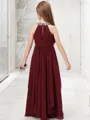 A-line Jewel Joyful Sleeveless Floor-Length Chiffon Junior/Girls Bridesmaid Dress