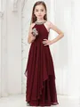 A-line Jewel Joyful Sleeveless Floor-Length Chiffon Junior/Girls Bridesmaid Dress