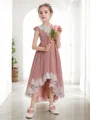 A-line Scoop Short Sleeves Sparkling Asymmetrical Chiffon Junior/Girls Bridesmaid Dress