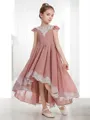 A-line Scoop Short Sleeves Sparkling Asymmetrical Chiffon Junior/Girls Bridesmaid Dress