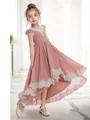 A-line Scoop Short Sleeves Sparkling Asymmetrical Chiffon Junior/Girls Bridesmaid Dress