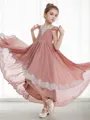 A-line Scoop Short Sleeves Sparkling Asymmetrical Chiffon Junior/Girls Bridesmaid Dress
