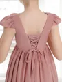 A-line Scoop Short Sleeves Sparkling Asymmetrical Chiffon Junior/Girls Bridesmaid Dress