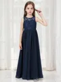 A-line Scoop Sleeveless Floor-Length Dreamy Chiffon Junior/Girls Bridesmaid Dress