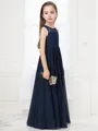 A-line Scoop Sleeveless Floor-Length Dreamy Chiffon Junior/Girls Bridesmaid Dress