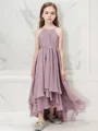A-line Halter Sleeveless Asymmetrical Celebratory Chiffon Junior/Girls Bridesmaid Dress