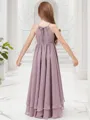 A-line Halter Sleeveless Asymmetrical Celebratory Chiffon Junior/Girls Bridesmaid Dress