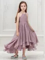 A-line Halter Sleeveless Asymmetrical Celebratory Chiffon Junior/Girls Bridesmaid Dress