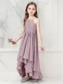 A-line Halter Sleeveless Asymmetrical Celebratory Chiffon Junior/Girls Bridesmaid Dress