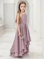 A-line Halter Sleeveless Asymmetrical Celebratory Chiffon Junior/Girls Bridesmaid Dress