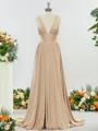 Trendy A-line V-neck Jersey Bridesmaid Dress With Slit