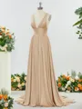 Trendy A-line V-neck Jersey Bridesmaid Dress With Slit