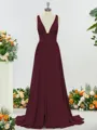 Trendy A-line V-neck Jersey Bridesmaid Dress With Slit