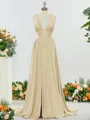 Trendy A-line V-neck Jersey Bridesmaid Dress With Slit