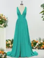 Trendy A-line V-neck Jersey Bridesmaid Dress With Slit