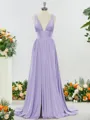 Trendy A-line V-neck Jersey Bridesmaid Dress With Slit