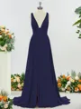 Trendy A-line V-neck Jersey Bridesmaid Dress With Slit