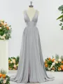 Trendy A-line V-neck Jersey Bridesmaid Dress With Slit