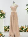 Fashion A-line Cold Shoulder Jersey Bridesmaid Dress With Slit