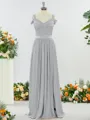 Fashion A-line Cold Shoulder Jersey Bridesmaid Dress With Slit