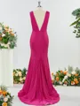 Trumpet/Mermaid Glam V-neck Jersey Bridesmaid Dress With Ruched