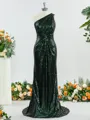 Sheath/Column Sparkly One-Shoulder Sequins Bridesmaid Dress With Ruched