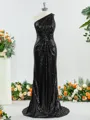 Sheath/Column Sparkly One-Shoulder Sequins Bridesmaid Dress With Ruched