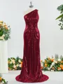 Sheath/Column Sparkly One-Shoulder Sequins Bridesmaid Dress With Ruched