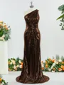 Sheath/Column Sparkly One-Shoulder Sequins Bridesmaid Dress With Ruched