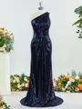 Sheath/Column Sparkly One-Shoulder Sequins Bridesmaid Dress With Ruched