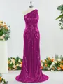 Sheath/Column Sparkly One-Shoulder Sequins Bridesmaid Dress With Ruched