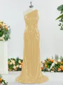 Sheath/Column Sparkly One-Shoulder Sequins Bridesmaid Dress With Ruched