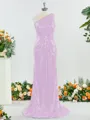 Sheath/Column Sparkly One-Shoulder Sequins Bridesmaid Dress With Ruched