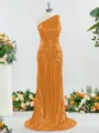 Sheath/Column Sparkly One-Shoulder Sequins Bridesmaid Dress With Ruched