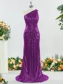 Sheath/Column Sparkly One-Shoulder Sequins Bridesmaid Dress With Ruched