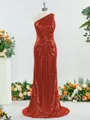 Sheath/Column Sparkly One-Shoulder Sequins Bridesmaid Dress With Ruched