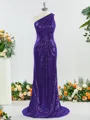 Sheath/Column Sparkly One-Shoulder Sequins Bridesmaid Dress With Ruched