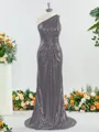 Sheath/Column Sparkly One-Shoulder Sequins Bridesmaid Dress With Ruched