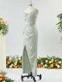 Sheath/Column Unique One-Shoulder Charmeuse Bridesmaid Dress With Slit
