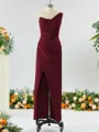 Sheath/Column Unique One-Shoulder Charmeuse Bridesmaid Dress With Slit