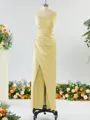 Sheath/Column Unique One-Shoulder Charmeuse Bridesmaid Dress With Slit