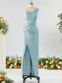 Sheath/Column Unique One-Shoulder Charmeuse Bridesmaid Dress With Slit