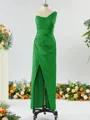 Sheath/Column Unique One-Shoulder Charmeuse Bridesmaid Dress With Slit